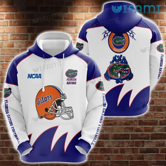 Gators Hoodie 3D Football Helmet Gloves White Blue Florida Gators Gift Ver 1