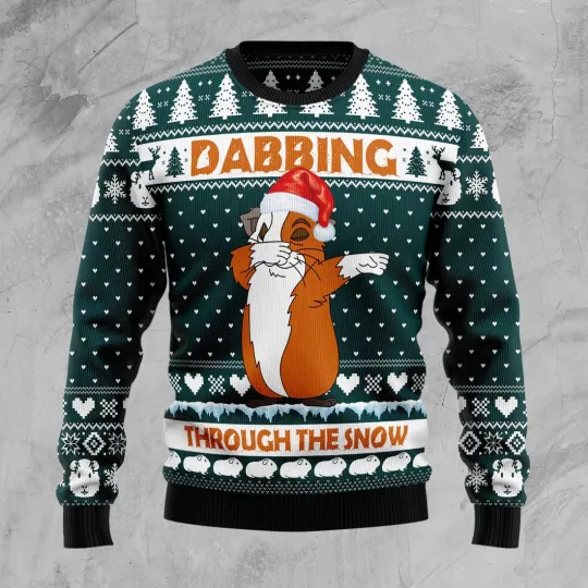 Discover Dabbing Through The Snow Guinea Pig Ugly Christmas - 3D Print Ugly Sweatshirt