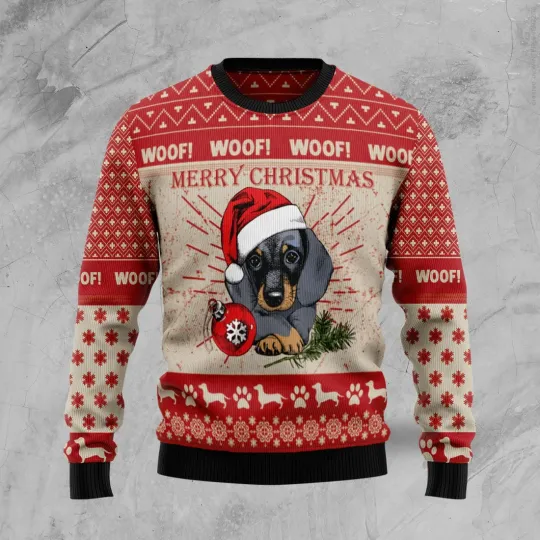 Discover Christmas Dachshund Dog Ugly Christmas Sweater Unisex - 3D Print Ugly Sweatshirt