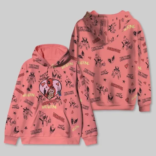 Discover Deadpool & Wolverine Comic Style  Funny Superhero Pinky Hoodie 3D Printed