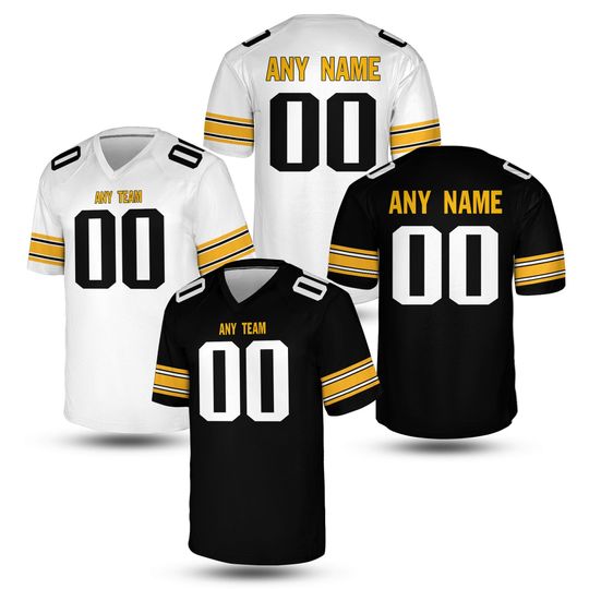 Discover Personalized Name and Number Pittsburgh Jersey, Custom Black and Gold Custom Football Jersey, Unisex Tailgate Outfit Game Day Gift Fan