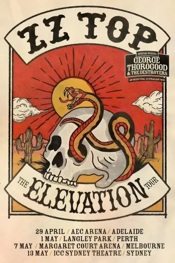 Discover ZZ TOP The Elevation Tour 2025 Australia Vertical Poster