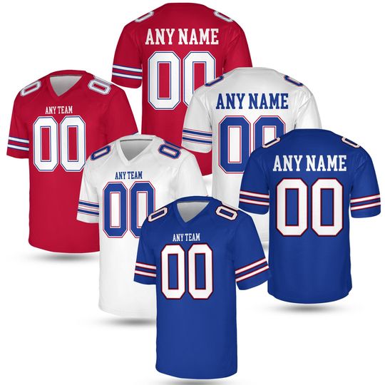 Discover Personalize Name and Number Buffalo Jersey, Upstate Blue and Red Football Jersey, Retro Game Day Jersey, Unisex Gridiron Fan Gear