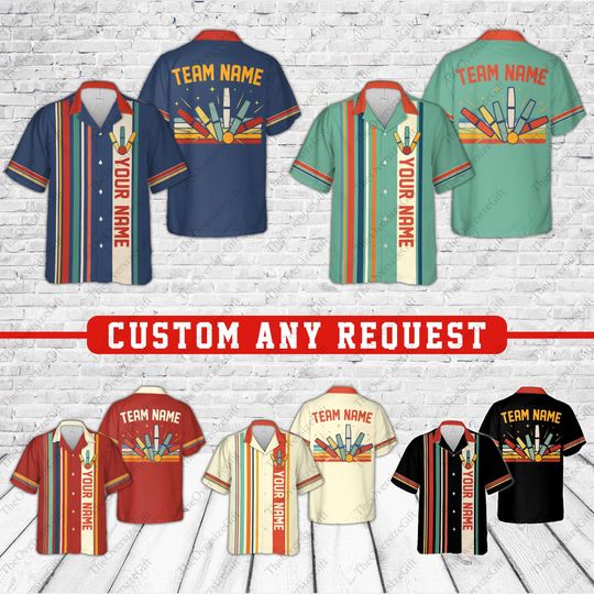 Discover Personalized Retro Candlepin Bowling Hawaiian Shirt, Custom Name Bowler Button Down Shirt, Bowling Team Shirt, Candlepin Bowling Lover Gifts
