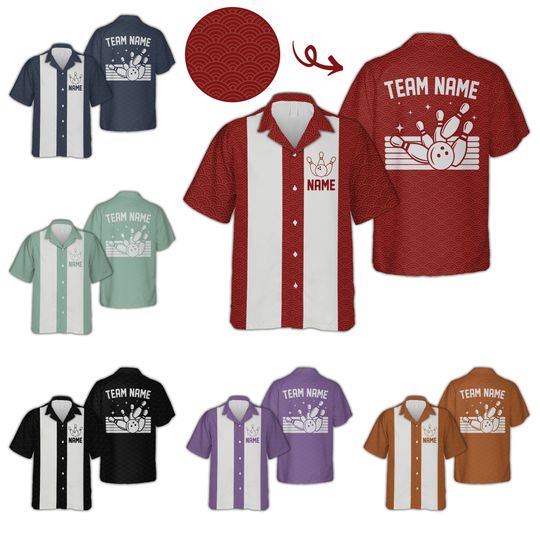 Discover Personalized Retro Bowling Hawaiian Shirt, Custom Name Bowler Button Down Shirt, Matching Bowling Team Shirt, Bowling Lover Gift
