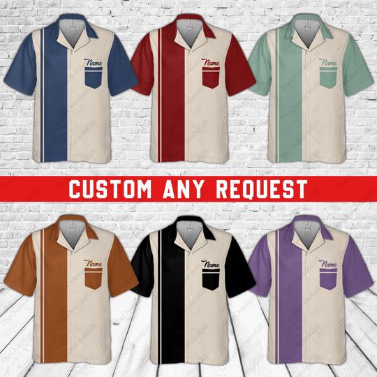 Discover Custom Name Bowling Pocket Hawaiian Shirt, Personalized Bowler Button Down Shirt, Matching Bowling Team Pocket Shirt, Bowling Lover Gift