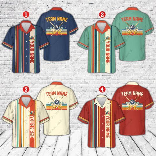 Personalized Retro Billiard Hawaiian Shirt, Custom Name Billiard Button Down Shirt, Matching Billiard Team Shirt, Pool Player Lover Gift