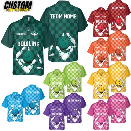 Discover Personalized Neon Bowling Hawaiian Shirt for Men Women Kid Youth, Custom Name Bowling Shirt,Bowling Hawaiian Shirt,Bowling Party Shirt BL37