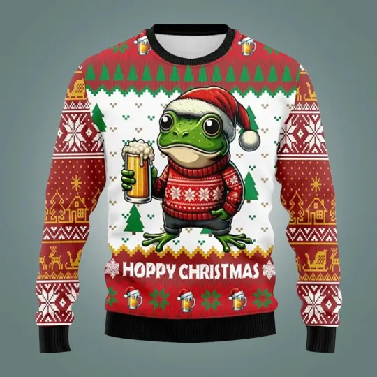 Discover Frog Beer Hoppy Christmas Ugly Sweater - 3D Print Ugly Sweatshirt