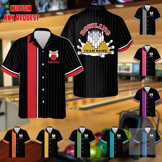 Discover Personalized Bowling Hawaiian Shirt, Custom Name & Team Bowling Outfit, Bowlers Uniform