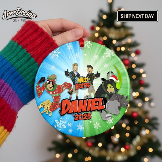 Discover Personalized Wild Kratts Christmas Ornament: Custom Circle Ceramic Kids Decoration