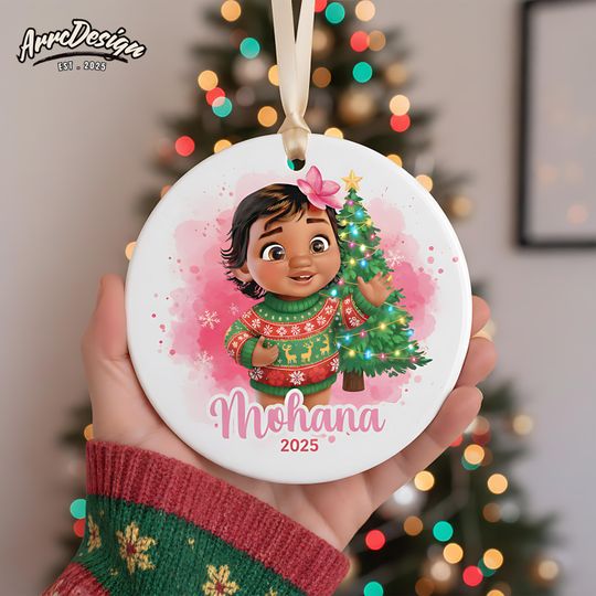 Pink Baby Moana Christmas Ornament: Personalized Holiday Tree Keepsake