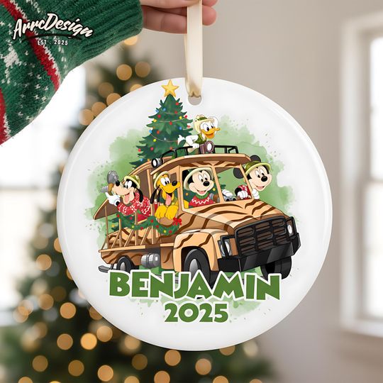 Discover Green Mickey Mouse Safari Ornament: Personalized Christmas Decor