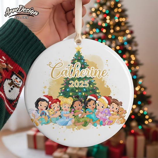 Discover Custom Gold Baby Princess Ornament: Personalized Disney Christmas Ceramic Keepsake