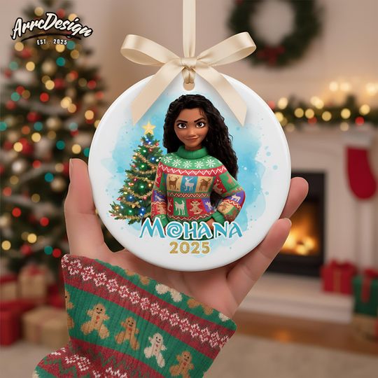 Moana Circle Christmas Ornament: Personalized Name 2025 Sweater Design