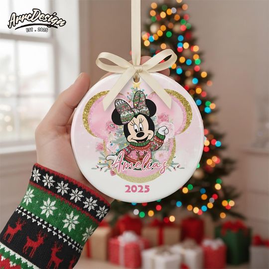 Discover Pink Minnie Mouse Ornament: Personalized Name Christmas 2025 Decor