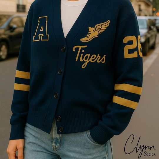 Discover Track and Field Knit Cardigan Custom Varsity Sweater Personalized Monogram Team Cross Country