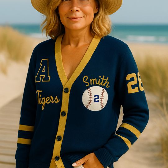 Baseball Cardigan Custom Varsity Sweater Personalized Monogram Softball Team Shirt Luxe Game Day Outfit