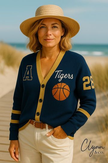 Discover Basketball Cardigan Custom Varsity Sweater Personalized Monogram Team Shirt Luxe Game Day Outfit