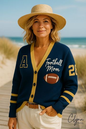 Discover Football Cardigan Custom Varsity Sweater Personalized Monogram Team Shirt Luxe Game Day Outfit