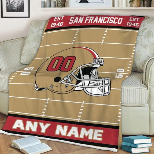 Personalized San Francisco  Football Blanket, Blanket Game Day Gift, Football Team Fan Gift for Him, Gift for Dad