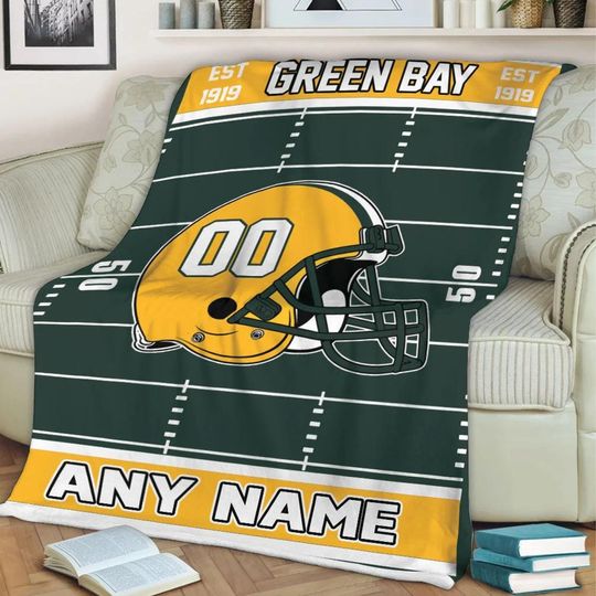 Personalized Green Bay Football Blanket, Blanket Game Day Gift, Football Team Fan Gift for Him, Gift for Dad