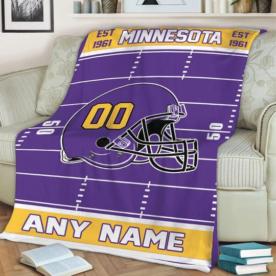 Discover Personalized Minnesota Football Blanket, Blanket Game Day Gift, Football Team Fan Gift for Him, Gift for Dad
