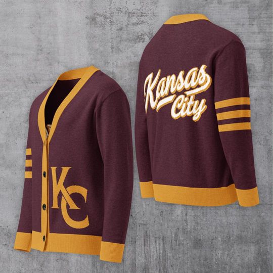 Kansas City Maroon and Yellow Letterman Cardigan