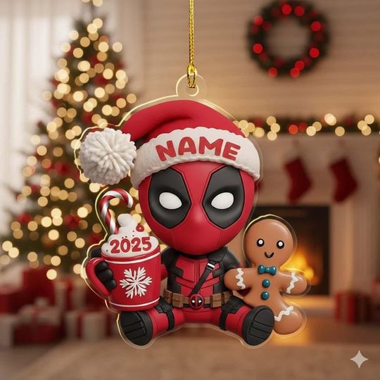 Discover Personalize Santa Hat Deadpool Acrylic Ornament, Deadpool Movie Xmas Ornament, Deadpool Superhero Ornament Christmas Tree Home Decoration
