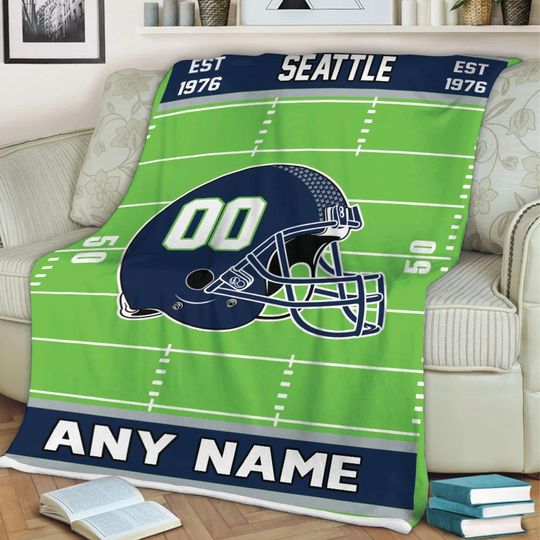 Discover Custom Football Blanket, Personalized Seattle Throw Blanket with Name and Number Custom Game Day Gift, Football Team Style Decor Fan Gifts