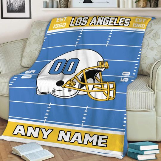 Personalized Los Angeles Chargers Football Blanket, Blanket Game Day Gift, Football Team Fan Gift for Him, Gift for Dad