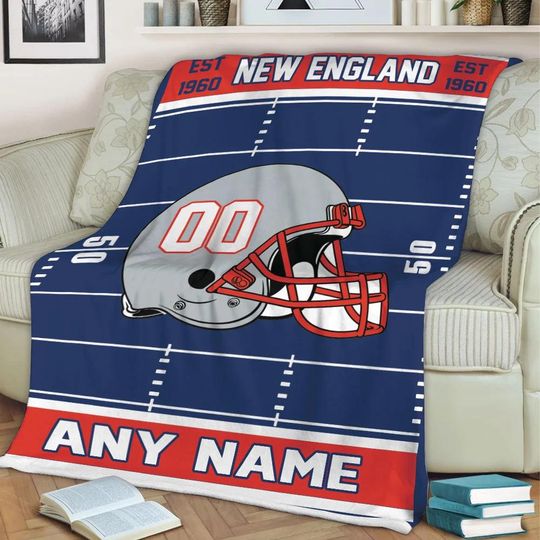Discover Custom Football Blanket, Personalized New England Throw Blanket with Name and Number Custom Game Day, Football Team Style Decor Fan Gifts