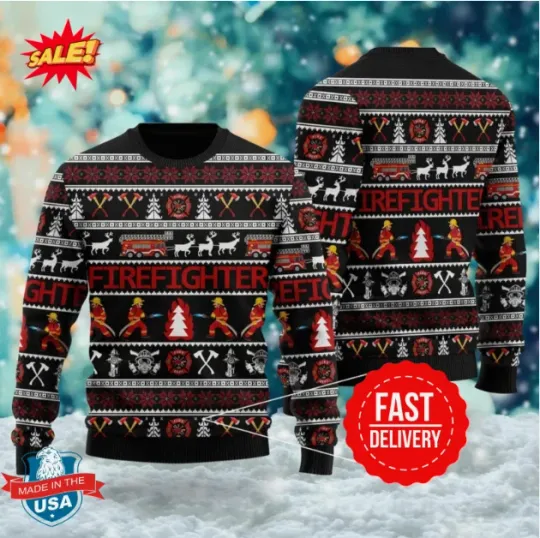 Discover Firefighter 3D Ugly Christmas Sweater, holiday gift