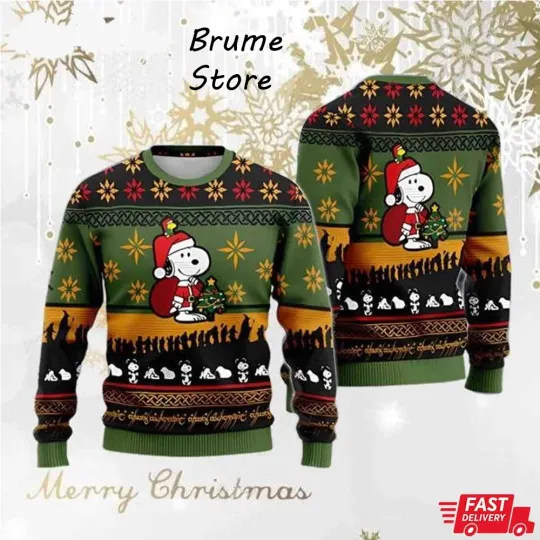 Discover Santa Snoop Ugly Christmas Sweater Peanuts Holiday Knit Jumper