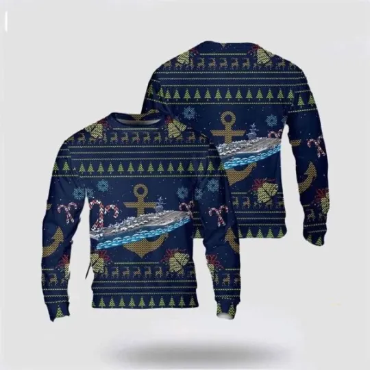 US Navy USS Carl Vinson Ugly Christmas AOP Sweater 3D Gift For Military Per