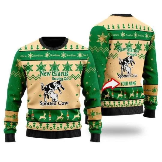 Funny Spotted Cow Beer Personalized Ugly Christmas Sweater Jumpers