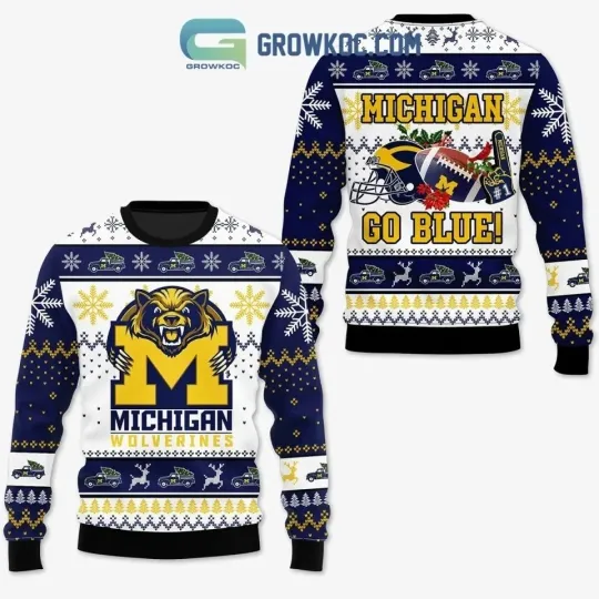 Michigan Wolverines Go Blue Football Team Christmas Ugly Sweater