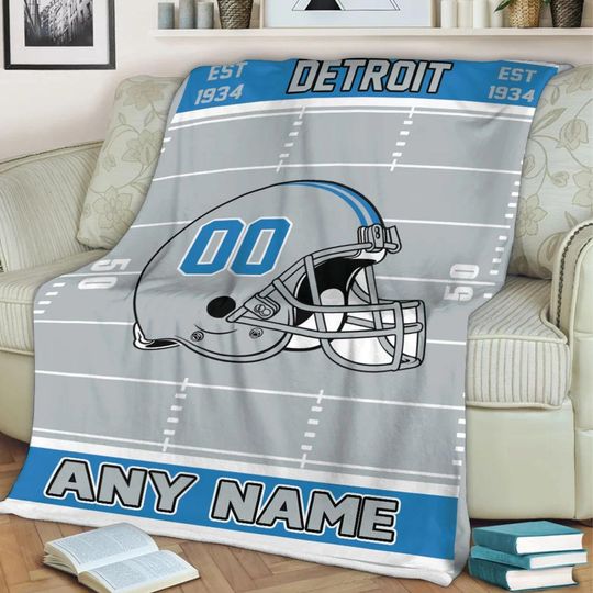 Discover Custom Football Blanket, Personalized Detroit Throw Blanket with Name and Number Custom Game Day Gift Football Team Style Decor Fan Gifts