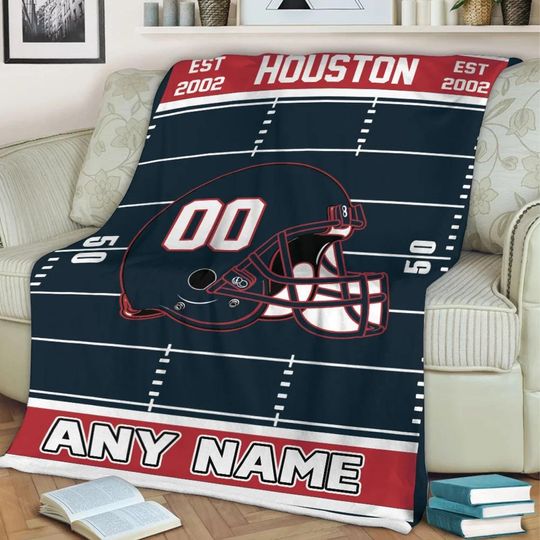 Personalized Houston Football Blanket, Blanket Game Day Gift, Football Team Fan Gift for Him, Gift for Dad