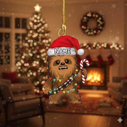 Personalized Chewbacca Christmas Ornament, Custom Name Holiday Decor, Mandalorian Keepsake 2025