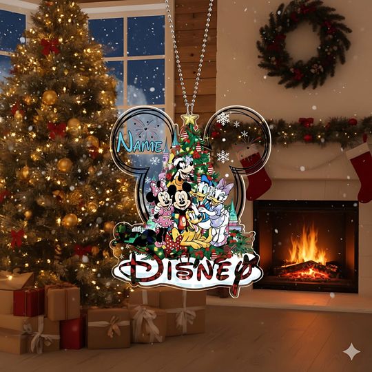 Discover Personalized Disney Family Trip Christmas Ornament 2025, Mickey and Friends Wavy Ornament