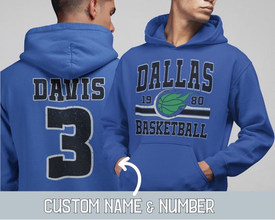 Discover Custom Retro Dallas Basketball Hoodie, Personalized Dallas Game Day Sweatshirt, Dallas Basketball Fan Gifts, Vintage 80s Style Dallas Shirts