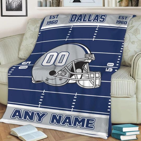 Discover Personalized Dallas Football Blanket, Blanket Game Day Gift, Football Team Fan Gift for Him, Gift for Dad