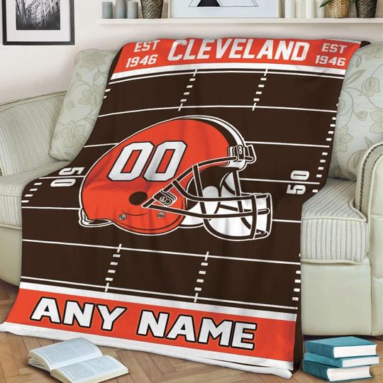 Discover Personalized Cleveland Football Blanket, Blanket Game Day Gift, Football Team Fan Gift for Him, Gift for Dad