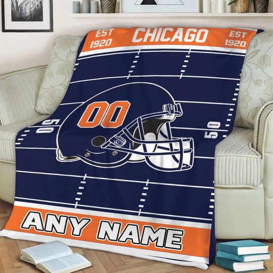 Discover Personalized Chicago Football Blanket, Blanket Game Day Gift, Football Team Fan Gift for Him, Gift for Dad