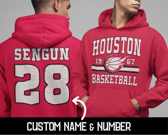Discover Custom Retro Houston Basketball Hoodie, Personalized Houston Game Day Sweatshirt, Houston Basketball Gift For Him, Vintage 80s Style Hoodies