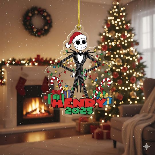 Personalized Name Nightmare Skeleton Xmas Acrylic Ornament, Jack Skellington Xmas Ornament 2025