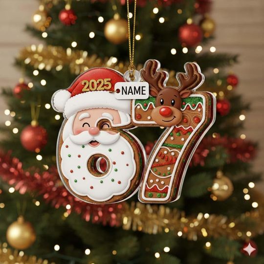 Discover Personalized Name Six Seven Christmas Ornament, Funny Teenager Ornament