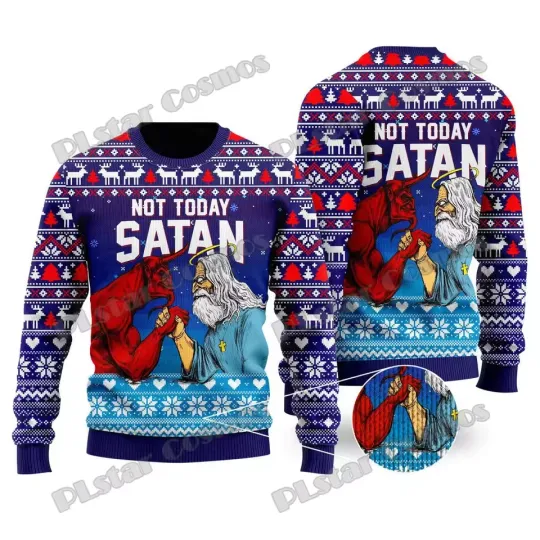 Discover Not Today Satan Ugly Christmas Sweater Funny God vs Devil Holiday Jumper