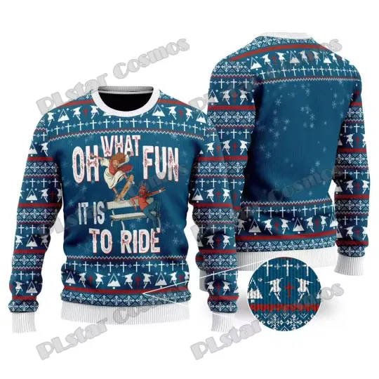 Discover Oh What Fun It Is to Ride Ugly Christmas Sweater Funny Jesus Skate Design